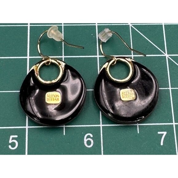 Alexis Bittar Gold-Tone & Black Resin Crescent Drop Earrings - Picture 2 of 4